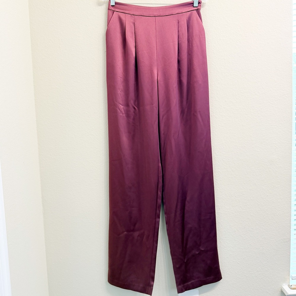 Cinq a sept Alexi Satin Pants PleatedTrousers Berry Magenta Womens 4 Classic